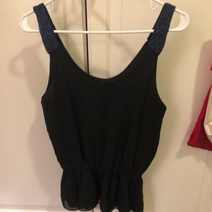 Aqua black peplum tank w/ beautiful beaded straps